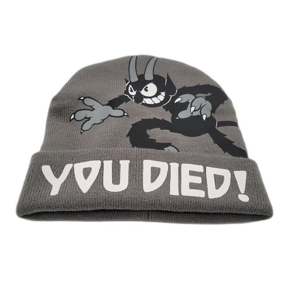 Cuphead "You Died!" Knit Skull Cap Beanie Toboggan Ski Stretch Gray OS - Picture 1 of 5